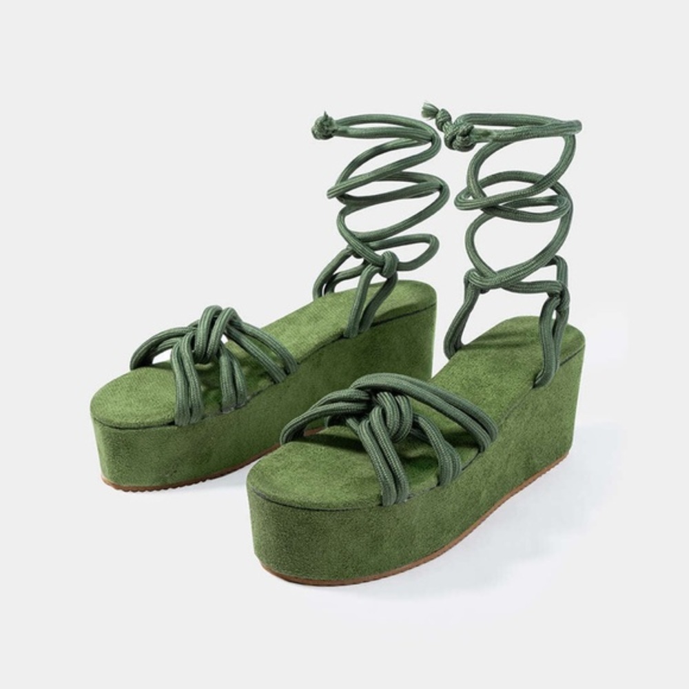 Micas Tie-Up Open Toe Platform Flats Sandals US 7 (6)-2